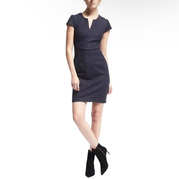 Banana Republic Dark Wash Denim Stretch Dress Size 4 Cap Sleeve Career Chic Sexy - Picture 1 of 8